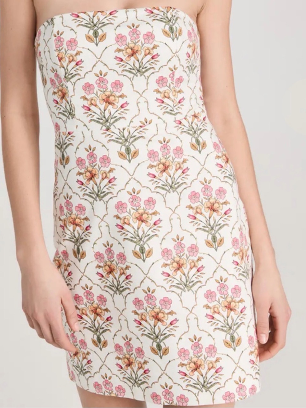 Favorite Daughter Strapless Floral Mini Dress in White, Pink & Gold
